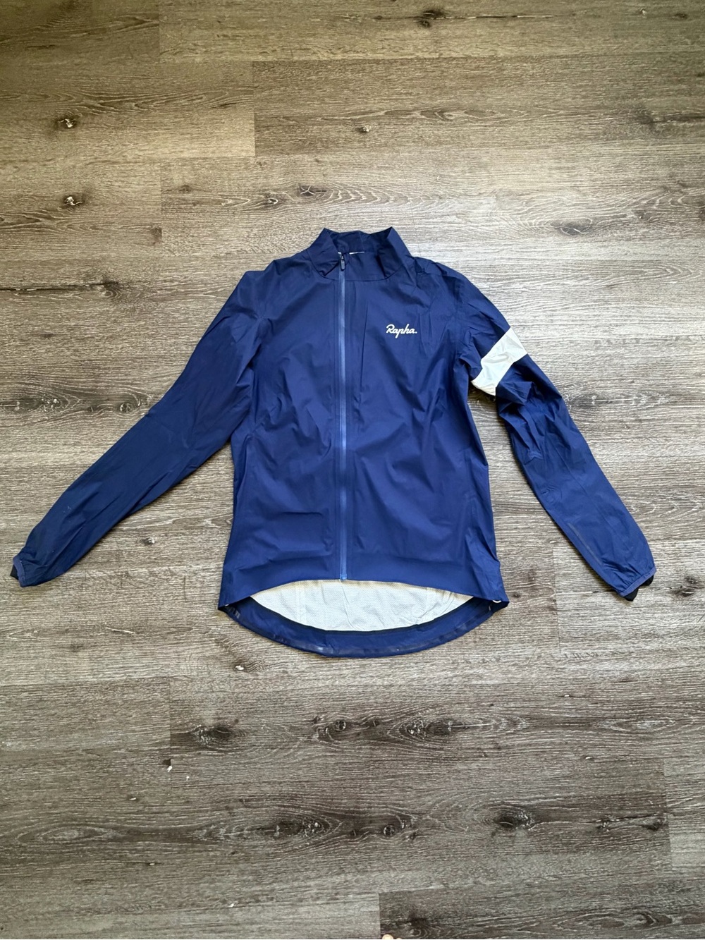 Rapha Navy Cycling Utility Jacket with White Sleeve Accent